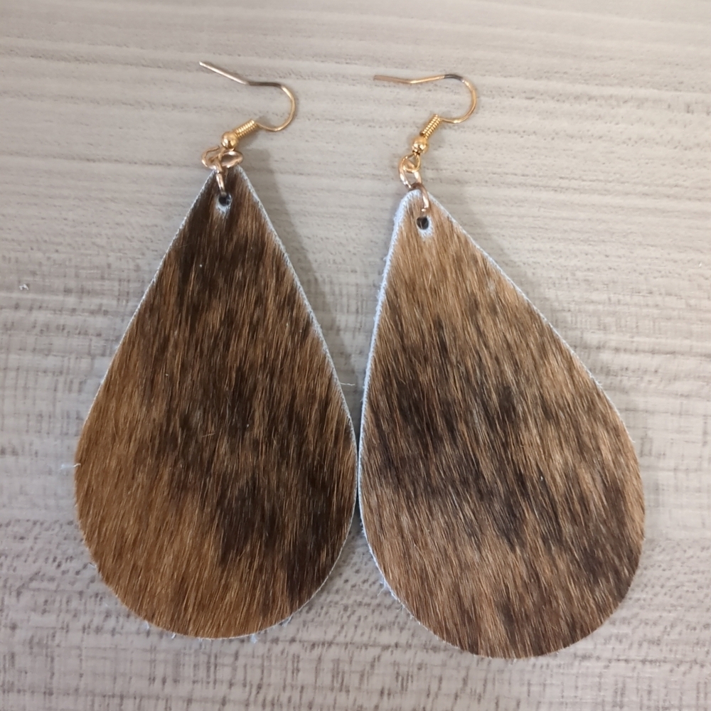 Handmade Western Cowgirl Cow Hide Fur Earrings